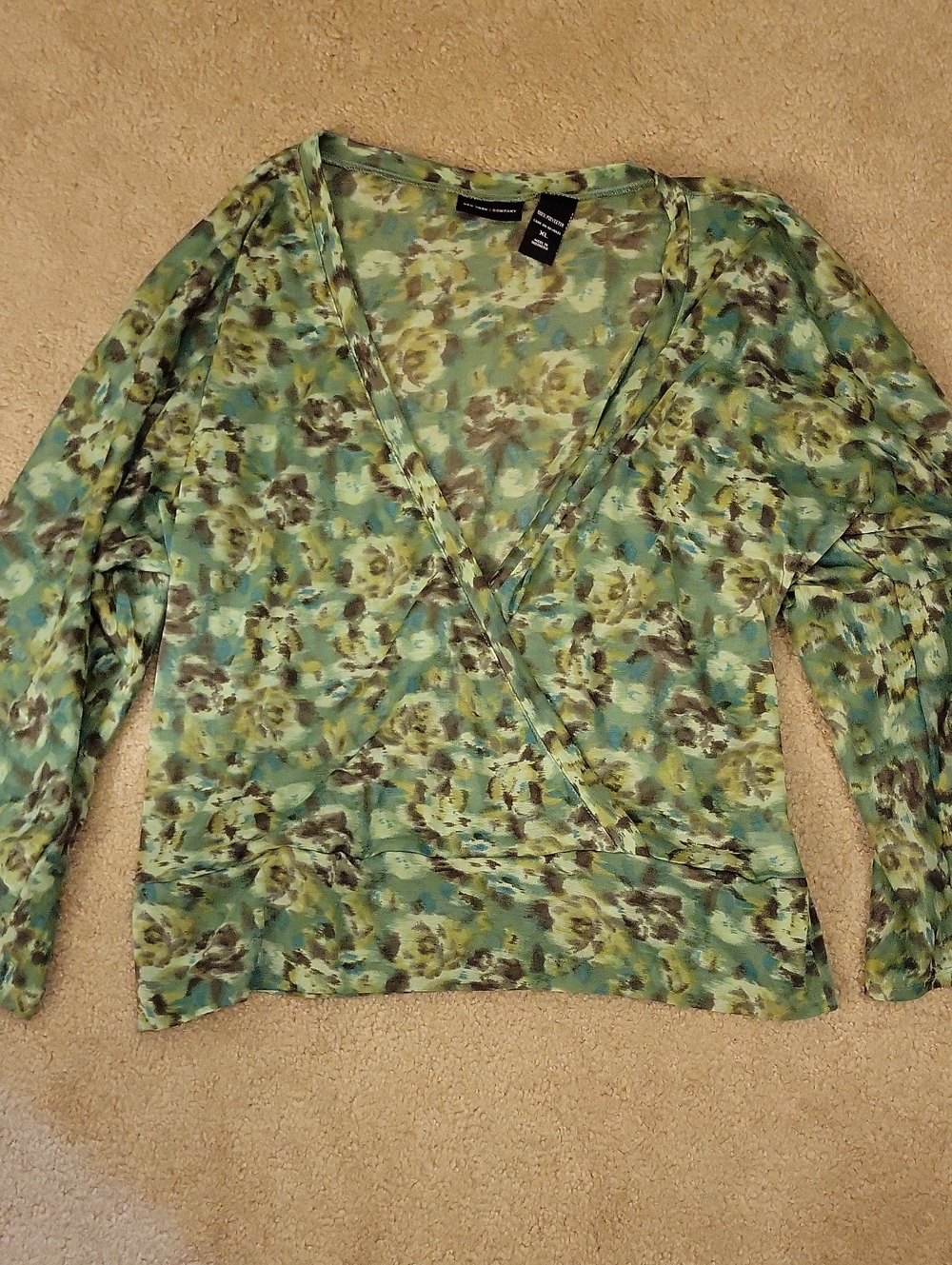 Light Green Floral Wrap-Front Women's Top